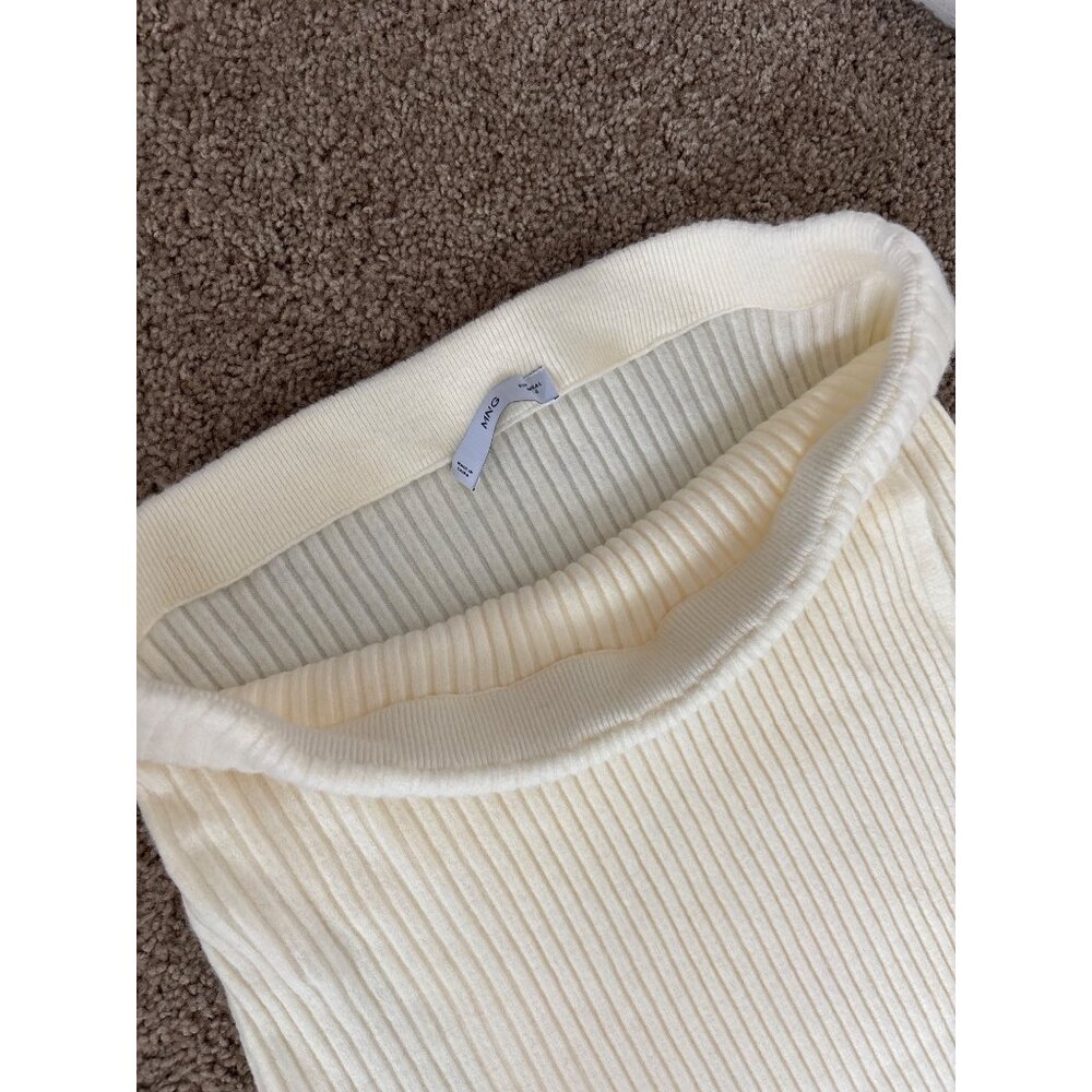 MNG White Ribbed Knit Midi Skirt, never worn, Size L - Picture 2 of 5